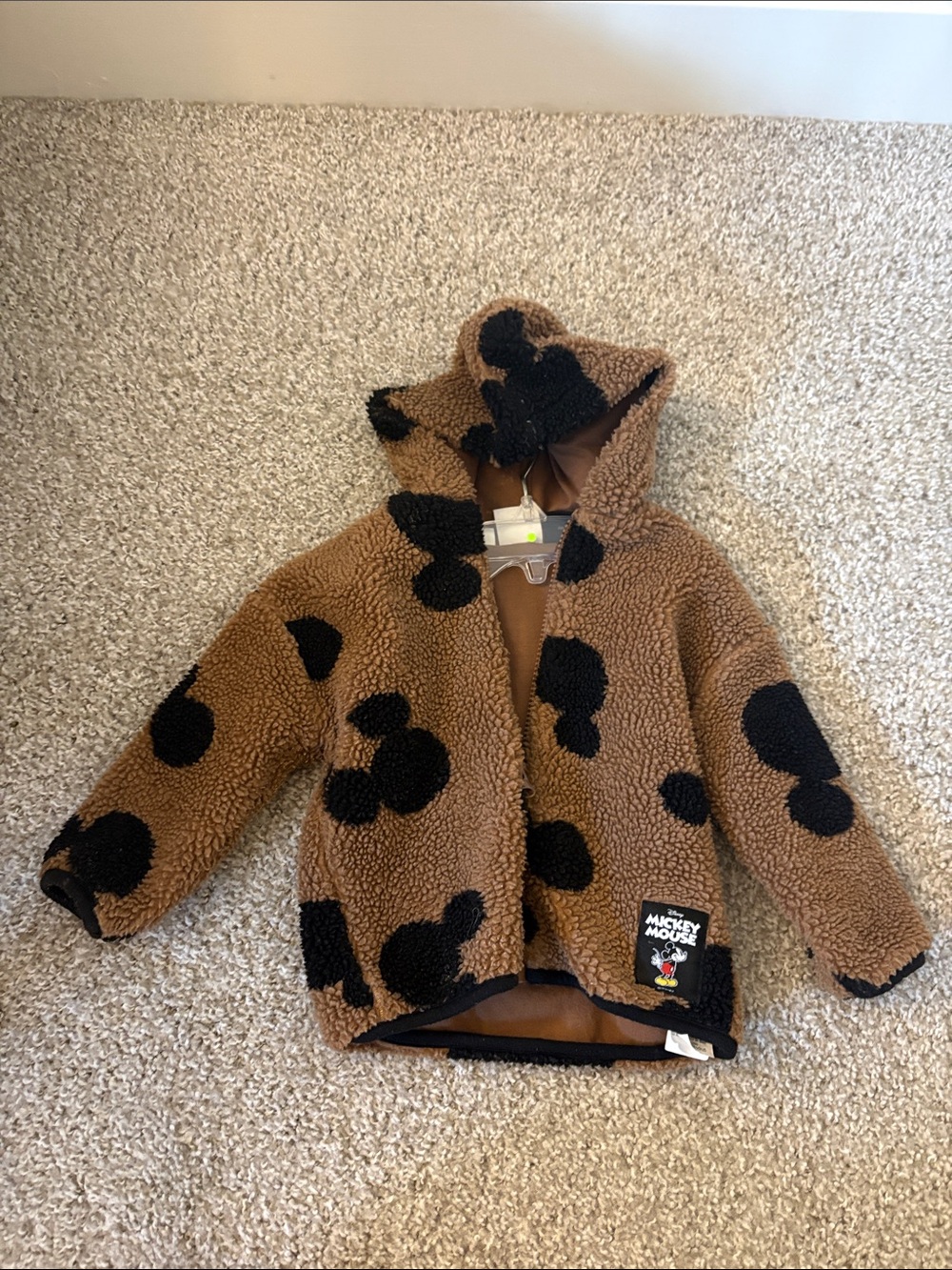 Zara Brown Sherpa Hoodie Jacket with Black Mickey Spots